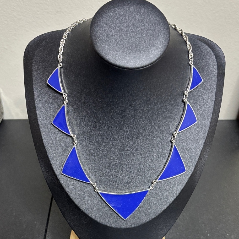 Express Royal Blue Silver Tone Triangle Necklace
